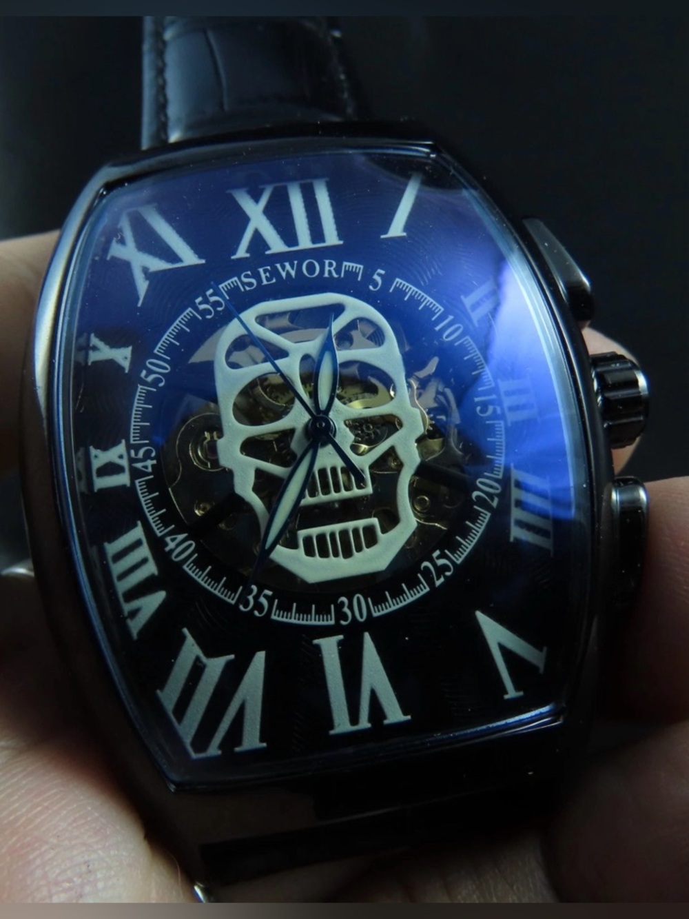 💀 SEWOR Skull AUTOMATIC WATCH! Tonneau Style Case